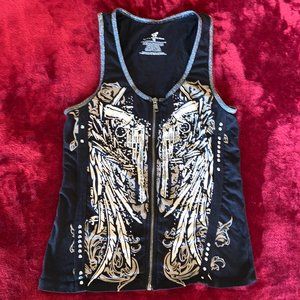 Med Vance Biker Wear Sexy Blingy Zip up Vest/Tank with Crystal Guns